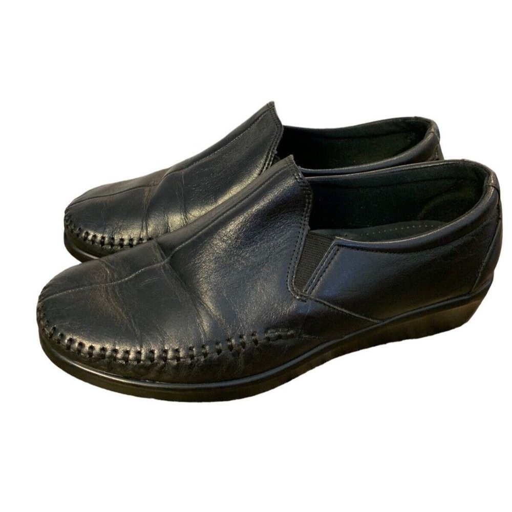 SAS Tripad Comfort Dream Black Leather Loafer Slip On Shoes Size 9 Duel Gore